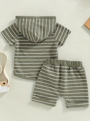 2pcs Baby Boys Short Sleeve Hooded Top & Shorts Set for Summer