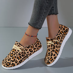Leopard Print Canvas Shoes Lightweight Lace Up Walking Shoes
