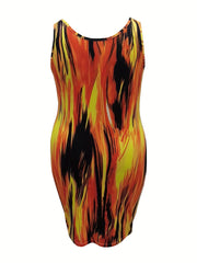  Casual Summer Dress Women's Plus Random Print Scoop Neck