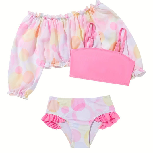 Girls Ruffle Trim 3pcs Bikini Set