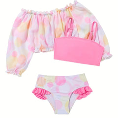Girls Ruffle Trim 3pcs Bikini Set