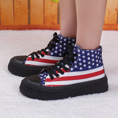 Women's Star & Striped Pattern Canvas Shoes Comfortable Lace Up Outdoor Shoes