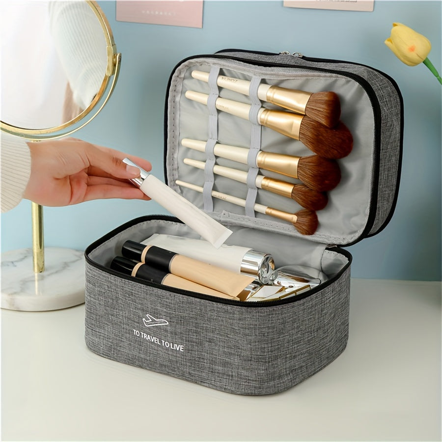 Large Capacity Double Layer Makeup Bag Portable Toiletries Travel Storage Bag