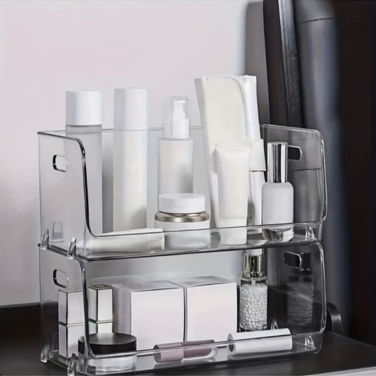 Clear Plastic Stackable Makeup Organizer Storage Case for Vanity Cosmetics