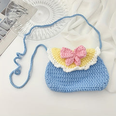 Cartoon Bow Decor Knit Shoulder Bag Coin Purse Mobile Phone Bag