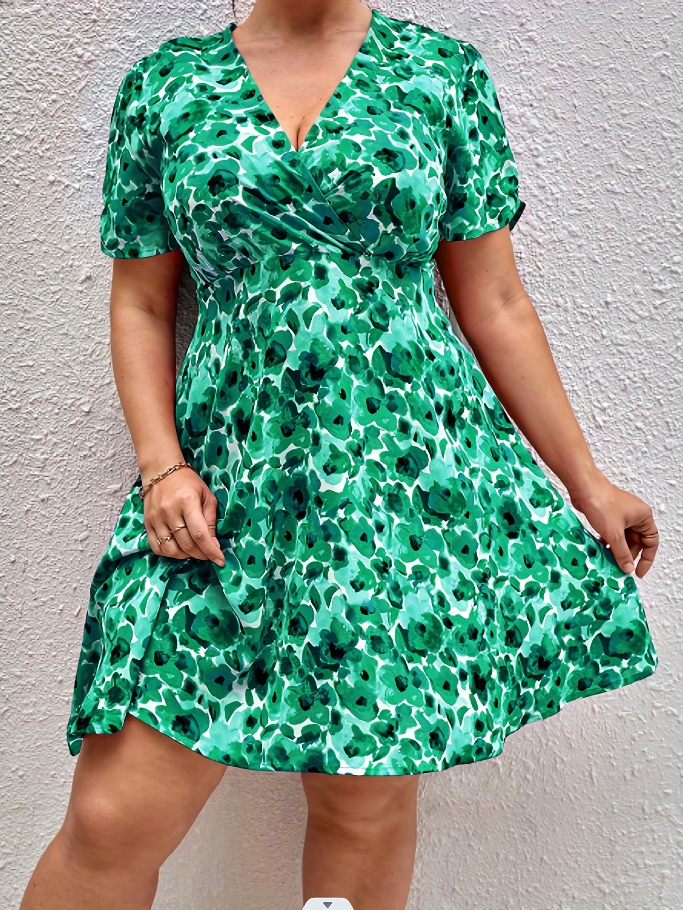  Boho Dress Women's Plus Floral Print Short Sleeve Slim Fit Dress