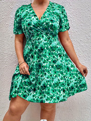  Boho Dress Women's Plus Floral Print Short Sleeve Slim Fit Dress