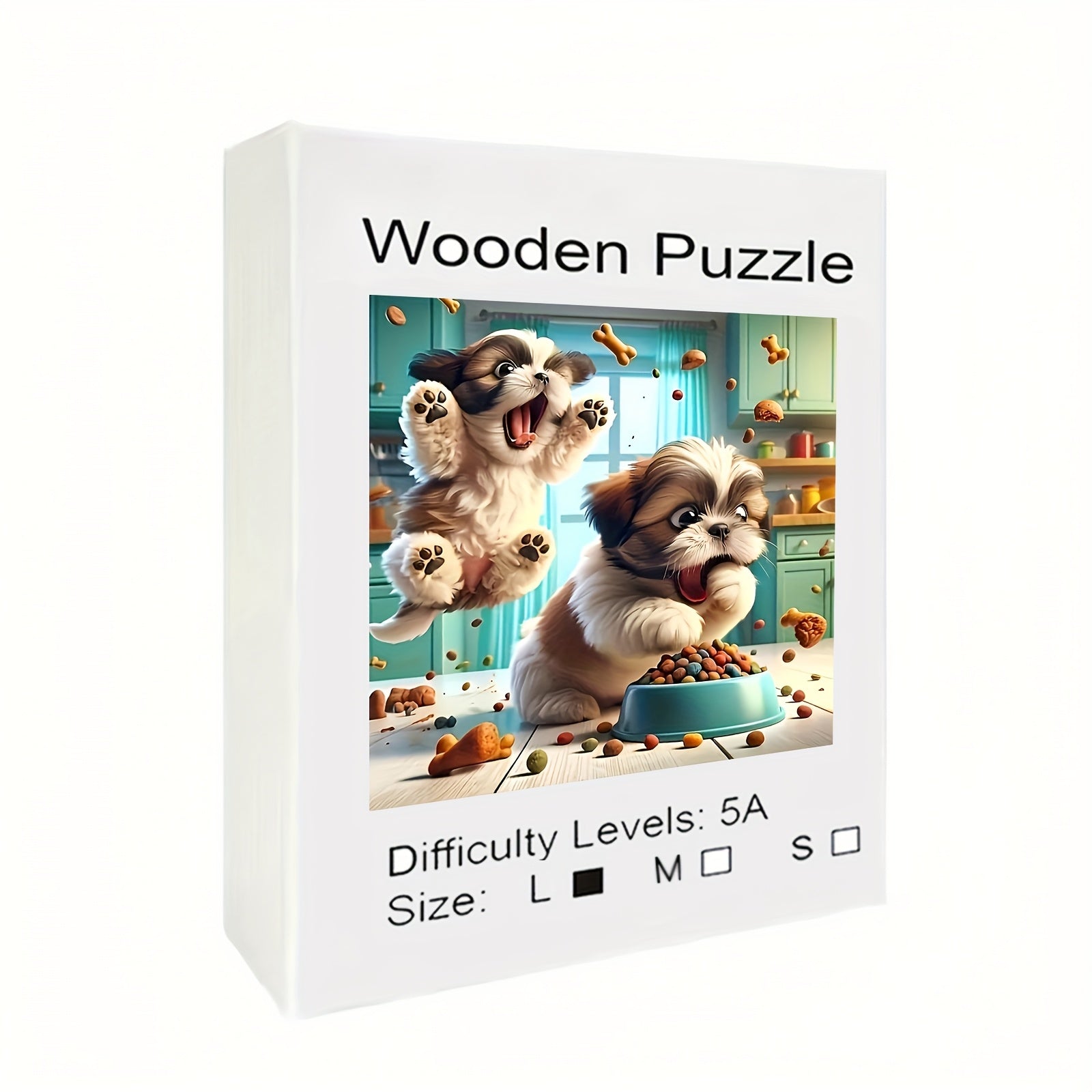 Vibrant Rainbow Wooden Jigsaw Puzzle for Adults - Two Hungry Puppies