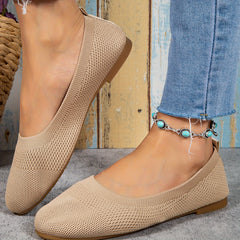 Women's Knitted Flat Shoes Soft Sole Slip On Casual Walking Flats