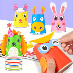 12pcs DIY Paper Cup Craft Kit with Colorful Stickers for Creative Art Projects