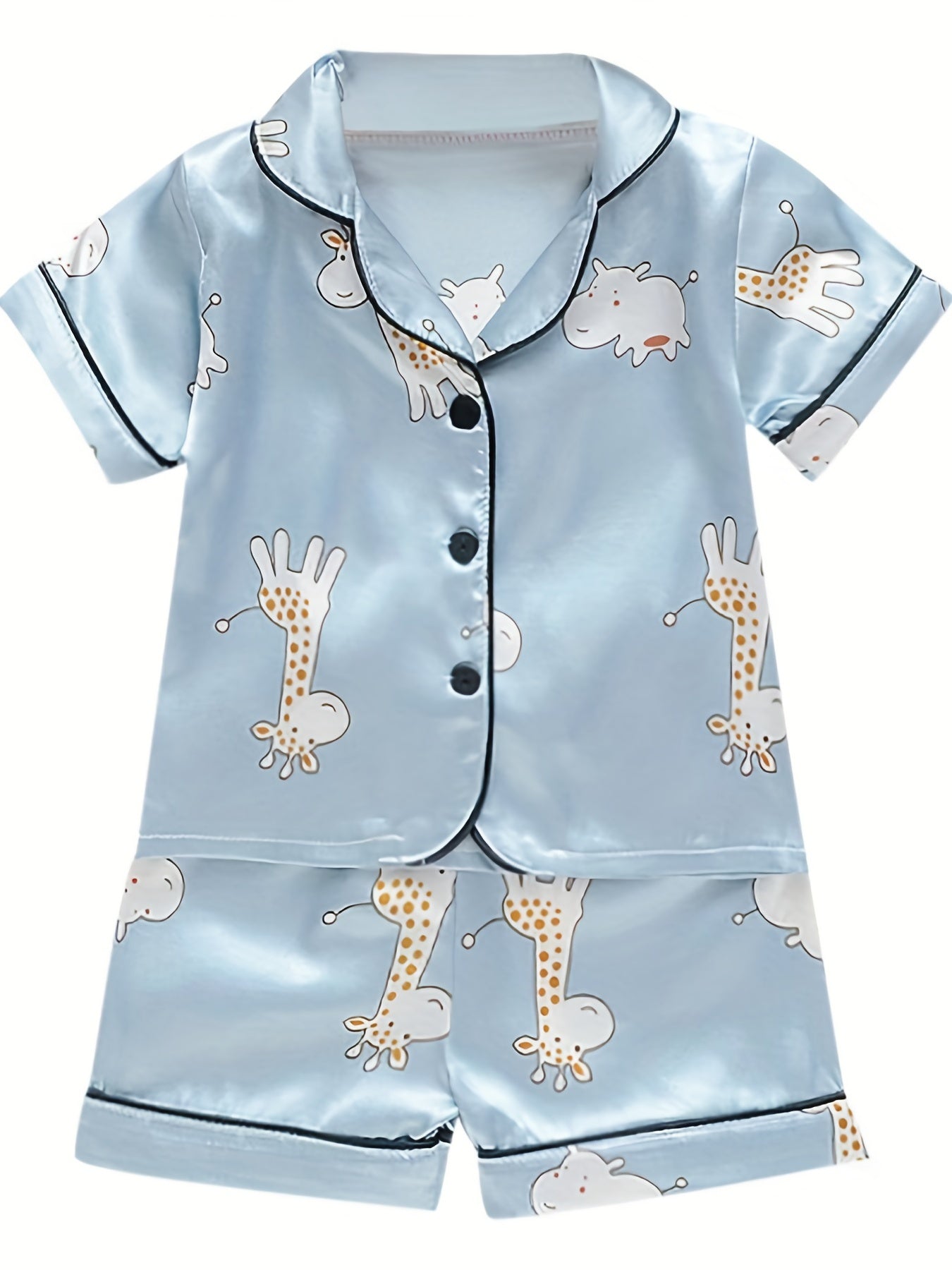 Giraffe Pattern Family Pajamas V-Neck Top & Shorts Set