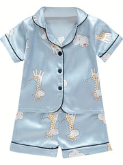 Giraffe Pattern Family Pajamas V-Neck Top & Shorts Set