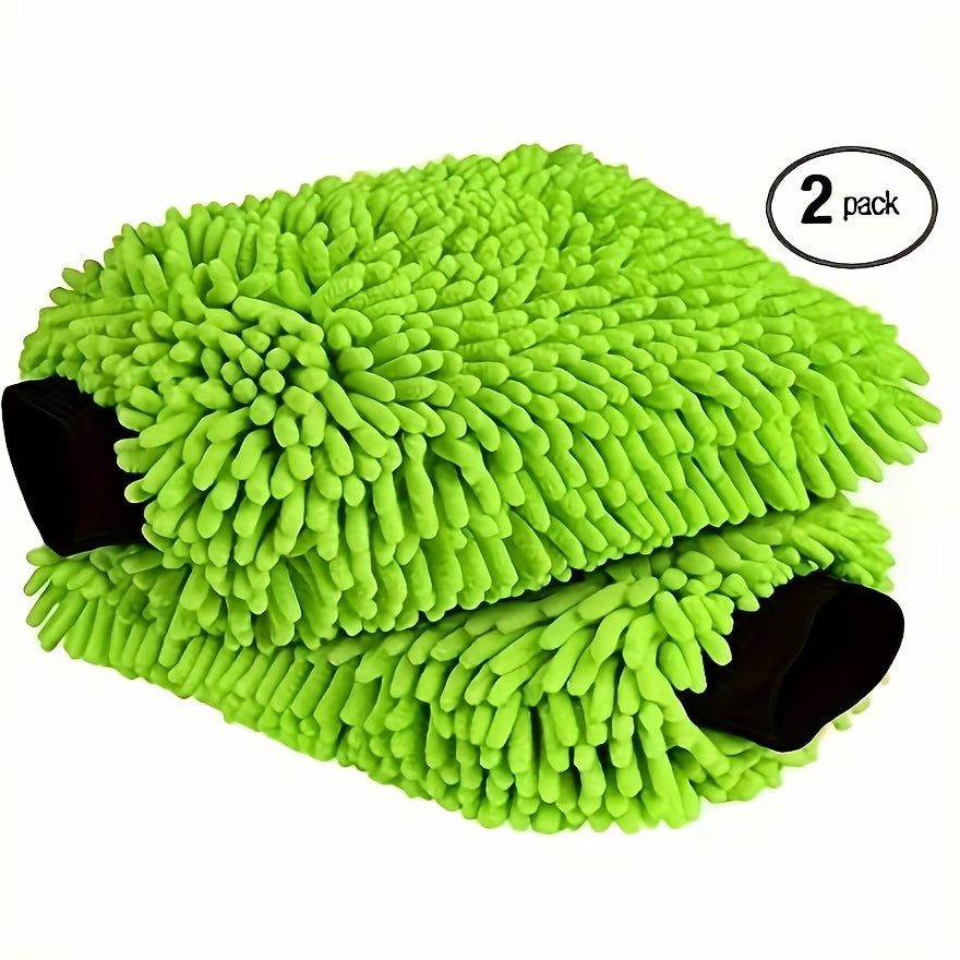 Microfiber Car Wash Mitt 2 Pack Green Chenille Large Size