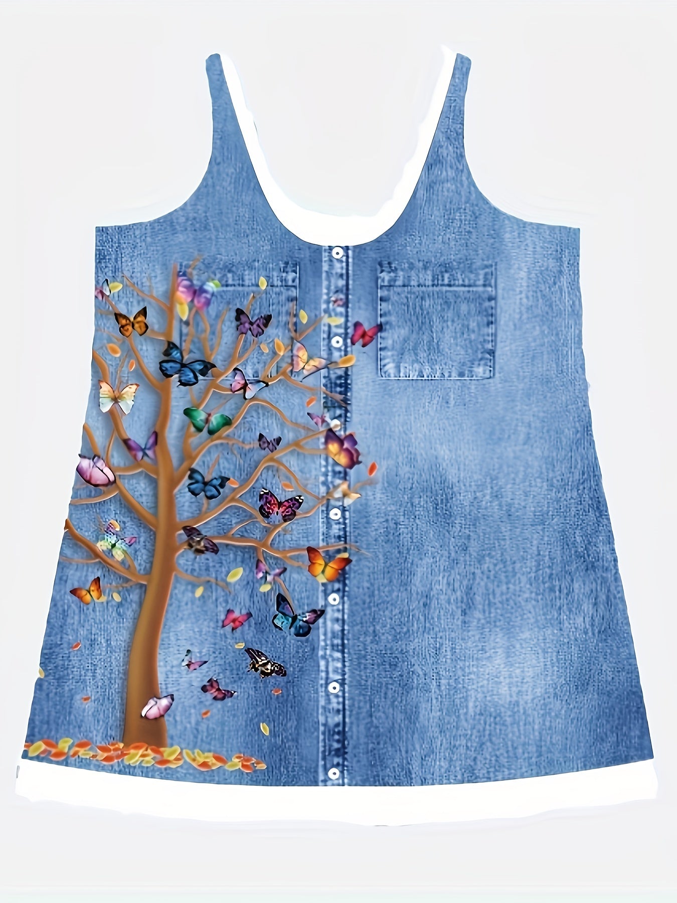 Butterfly & Denim Print Dress