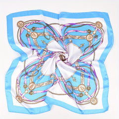 70 Chain Print Square Scarf Vintage Silk Bandana Windproof Head Wrap