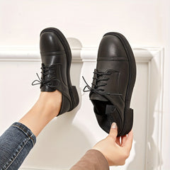 Women's British Style Lace Up Loafers Retro Solid Chunky Shoes