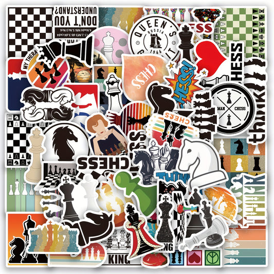 60 Pcs Chess Game Sticker Vinyl Waterproof Stickers for Laptop Bumper