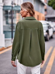  Women's Solid Button Up Long Sleeve Shirt Top
