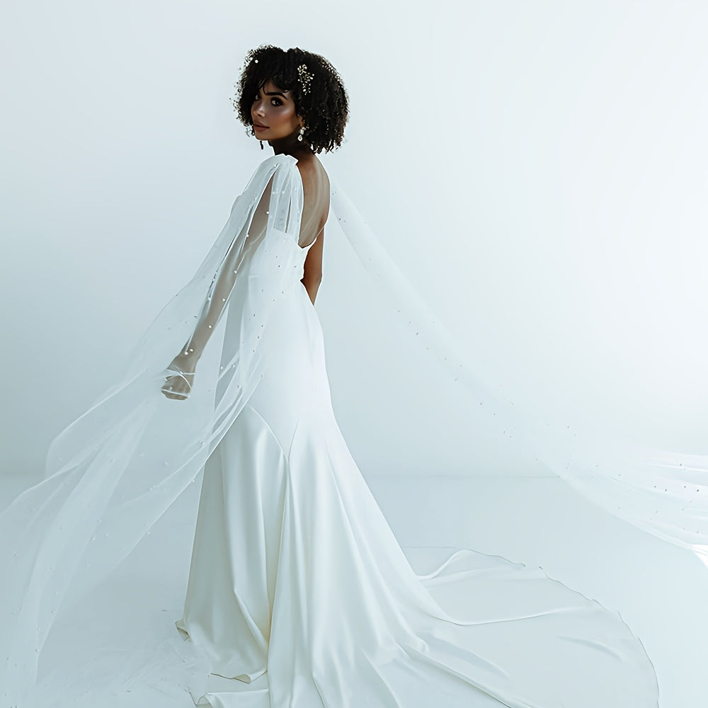 Romantic Handcrafted Beaded Long Shawl for Brides, Wedding Dress Accessory