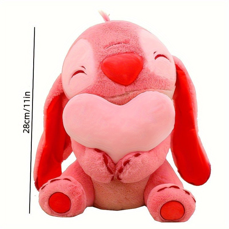 Stitch Plush Toy Pink & Red Heart Soft Fabric Ideal Gift for Birthdays & Valenti