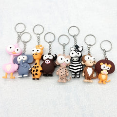 Cartoon Couple Car Keychain PVC Elephant Lion Funny Toy Key Ring