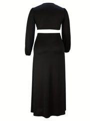  Long Sleeve Knot Crop Top & Maxi Skirt Set