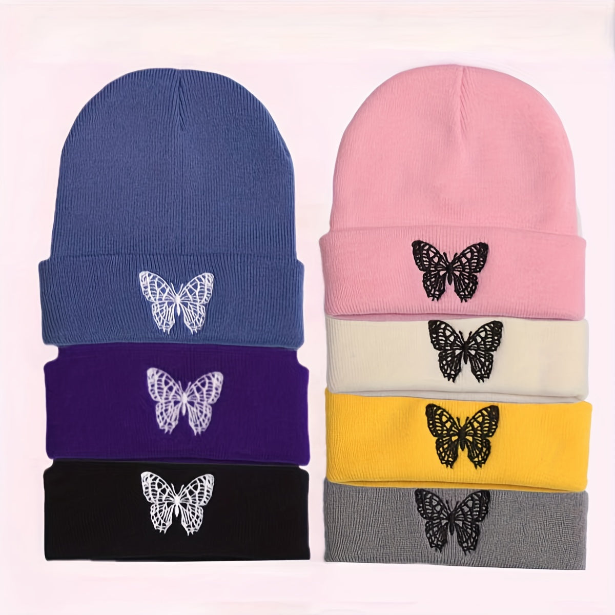 Butterfly Embroidery Knitted Hat Ski Outdoor Warm Hat