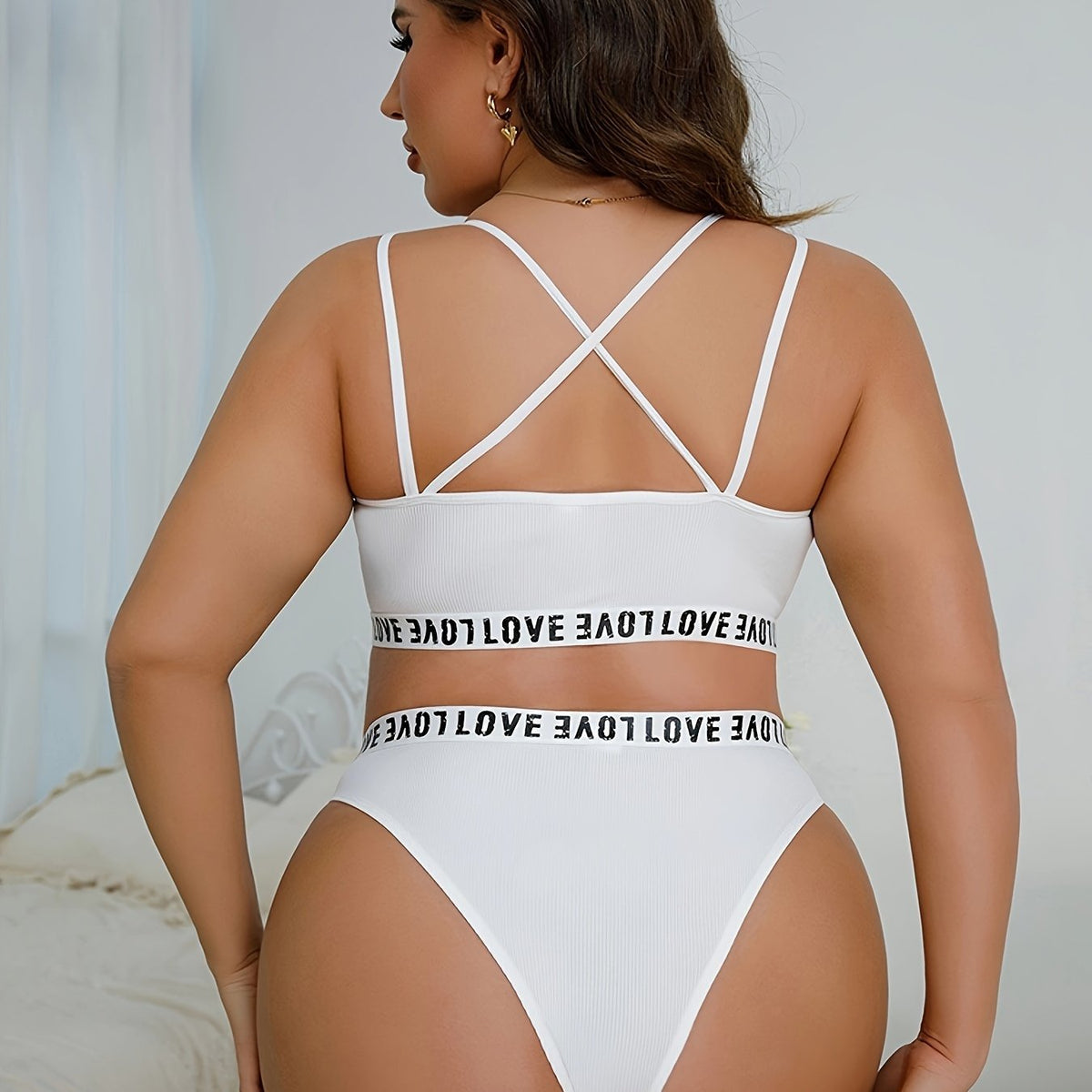 Ribbed Letter Tape Bra & Panty Set