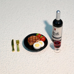 Red Wine Pasta and Steak Set for Dollhouse