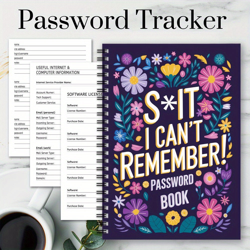 Spiral Password Notebook - Internet Website Address Login Details Logbook