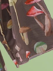 Mushroom Print Kimono Drawstring Long Sleeve Cover Up Shirt