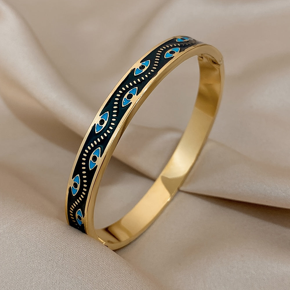 Stainless Steel Enamel Bracelet Lucky Eyes Pattern Bangle