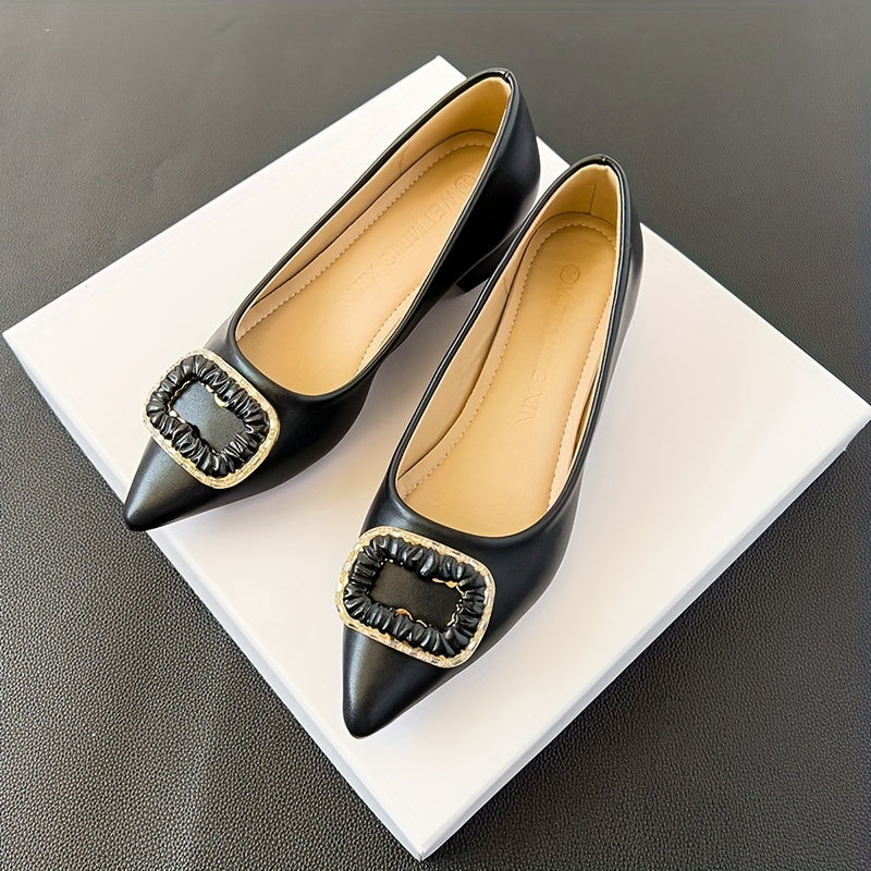 Women's Buckle Decor Point Toe Block Heel Shoes