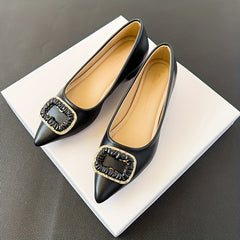 Women's Buckle Decor Point Toe Block Heel Shoes