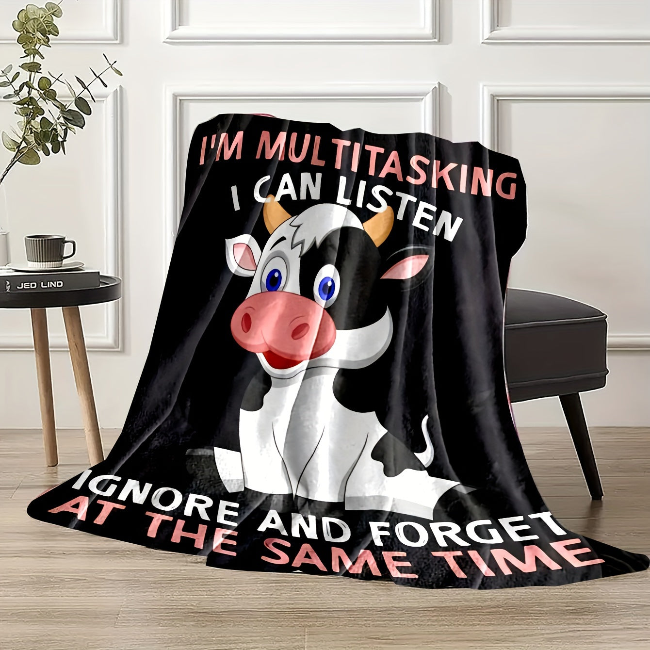 Winter Warm Flannel Cow Pattern Blanket for Home & Travel