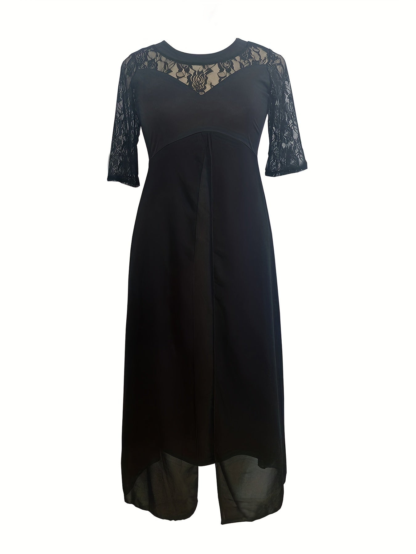  Solid Lace Long Sleeve Maxi Dress