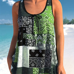  Paisley Print Tie Front Tankini Set