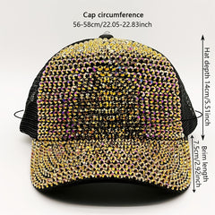 Golden Rhinestone Baseball Cap Mesh Hip Hop Trucker Hat