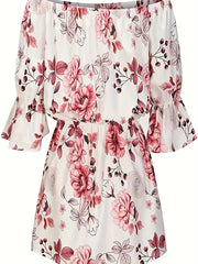 Feather Print Off Shoulder Bubble Sleeve Plus Size Dress