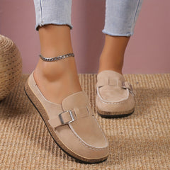 Suedette Flat Loafers Slip On Buckle Decor Half Drag Shoes