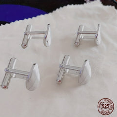 S925 Men's Cufflinks Oval Curved Style Sleeve Buttons