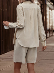 Solid Button Down Pantsuit Casual Two Piece Set