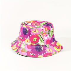 Cartoon Flower Print Reversible Bucket Hat Breathable Fisherman Cap