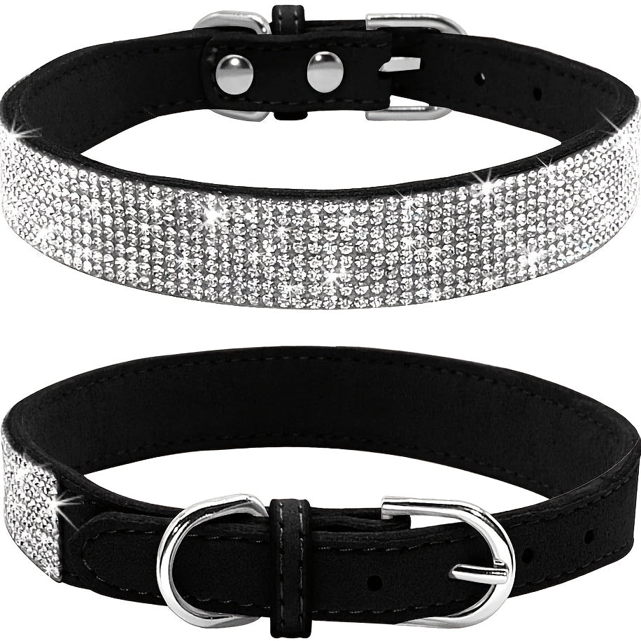 Sparkling Rhinestone Dog Collar Soft Suede Leather