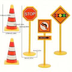5pcs Road Sign Model Toys Mini Roadblock Plastic Construction Traffic Signs