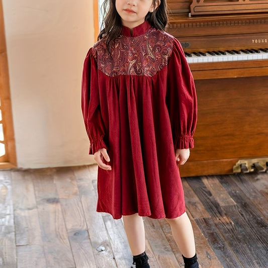 Cotton Flower Graphic Long Sleeve Dress Girls Kids Clothes
