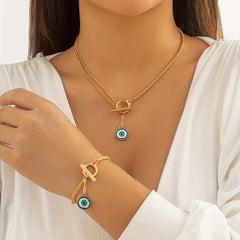 2pc Women's O Chain Metal Bracelet Necklace Set
