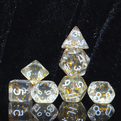 7pcs Acrylic Polyhedral Dice Set Yellow Confetti Monochrome Style for Role Play