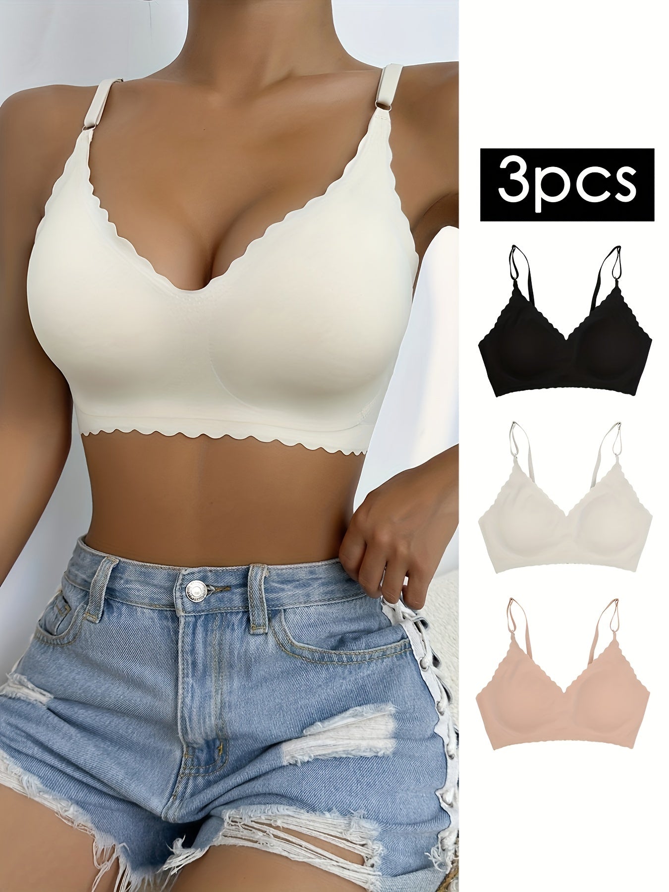3 Pack Plus Size Seamless Padded Bralette Set