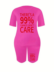 2 Piece Set Women's Letter Print Tee & Shorts Outfit